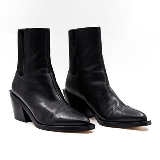 Coach Women Prestyn C Logo Black Leather Western Cowboy Ankle Boots size 7.5