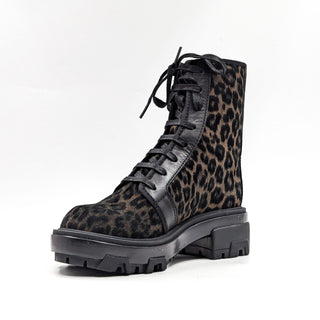 Rag&Bone Women Shaye Leopard Print Lace-up Zip Black Combat Boots 6US EUR 36.5