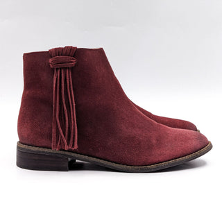 Karl Lagerfeld Paris Women Sixte Burgundy Suede Tassel Ankle Boots size 6