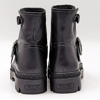 Coach Women Trooper Moto Buckle Biker Black Leather Bootie Boots size 7.5