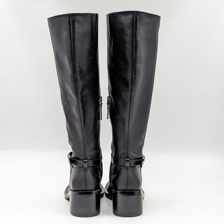 Linea Paolo Women Kamile Black Leather Wide Calf Buckle Knee Riding Boots 6.5WC
