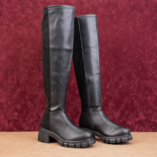 MIA Women Tiera Black Faux Leather Festival Chunky Platform Knee Boots Sz 7