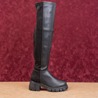 MIA Women Tiera Black Faux Leather Festival Chunky Platform Knee Boots Sz 7