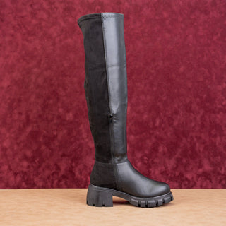 MIA Women Tiera Black Faux Leather Festival Chunky Platform Knee Boots Sz 7