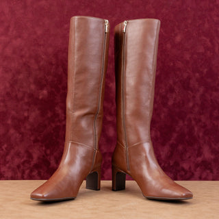 Naturalizer Women Nona Brown Faux Leather Dress Office Zip Knee Boots sz 8