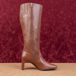 Naturalizer Women Nona Brown Faux Leather Dress Office Zip Knee Boots sz 8