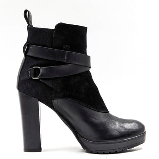 G-Star Raw Women Cheval Strap Black Leather Fabric Slip Boots size 9US EUR39