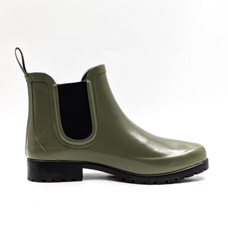 Michael Kors Women Green Olive Tillie Rubber Rain Chelsea Boots size 9