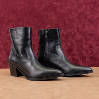 Stuart Weitzman Women Tate Black Leather Western Block Heel Ankle Boots sz 9