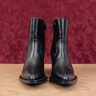 Stuart Weitzman Women Tate Black Leather Western Block Heel Ankle Boots sz 9