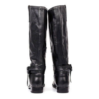 Frye Women Melissa Belted Wide Calf Black Leather Riding Tall Boots size 9