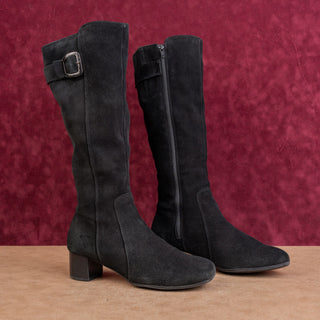 La Canadienne Women Black Suede Waterproof Zip Fashion Heel Knee Boots sz 8