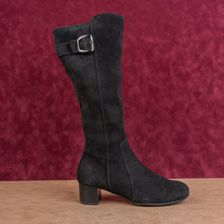 La Canadienne Women Black Suede Waterproof Zip Fashion Heel Knee Boots sz 8