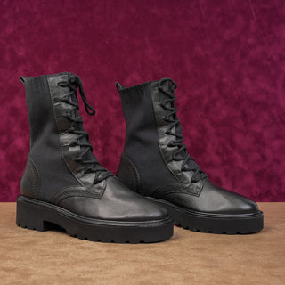 Paul Green Wmn Kaiden Black Leather Festival Party Lace Combat Boots 6.5US AUS4