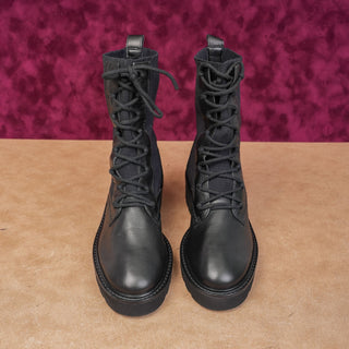 Paul Green Wmn Kaiden Black Leather Festival Party Lace Combat Boots 6.5US AUS4