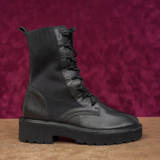 Paul Green Wmn Kaiden Black Leather Festival Party Lace Combat Boots 6.5US AUS4