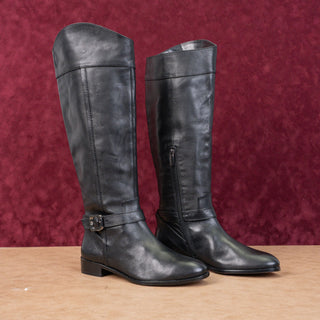 Vince Camuto Women Ovar Black Leather Buckle Riding Fashion Knee Boots sz 8