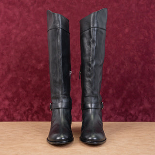 Vince Camuto Women Ovar Black Leather Buckle Riding Fashion Knee Boots sz 8