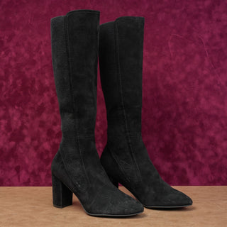 Stuart Weitzman Wmn Livia Black Suede Fashion Block Heel Stretch Knee Boots sz 9