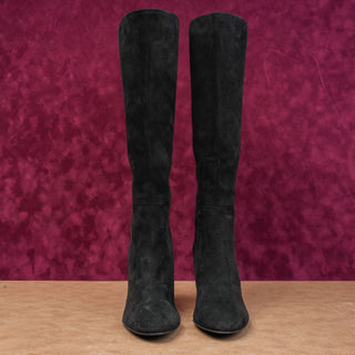 Stuart Weitzman Wmn Livia Black Suede Fashion Block Heel Stretch Knee Boots sz 9