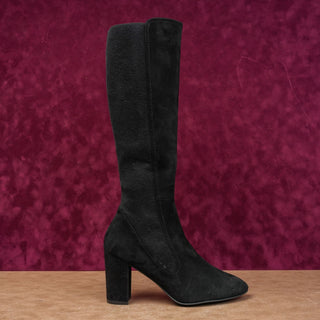 Stuart Weitzman Wmn Livia Black Suede Fashion Block Heel Stretch Knee Boots sz 9