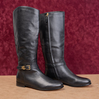 Ralph Lauren Women Brooke Black Leather Equestrian Riding Knee Boots sz 9.5