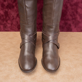 Nine West Women Vintage Y2K Brown Leather Classic Riding Zip Knee Boots sz 7