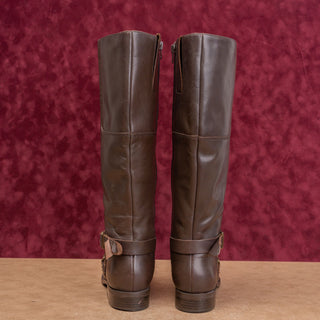 Nine West Women Vintage Y2K Brown Leather Classic Riding Zip Knee Boots sz 7