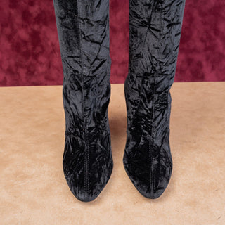 Stuart Weitzman Wmn Slip-on Lace Cord Black Stretch Velvet Fashion OTK Boots 8
