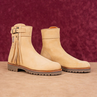 Penelope Chilvers Women Cropped Tassel Sand Leather Ankle Boots size 8US EUR 39