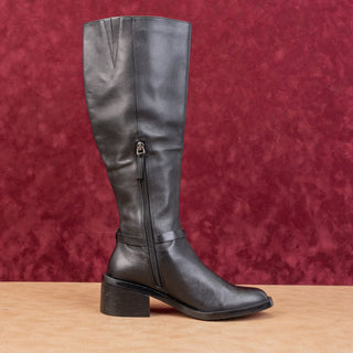 Linea Paolo Women Kamile Black Leather Wide Calf Fashion Knee Riding Boots 6.5WC