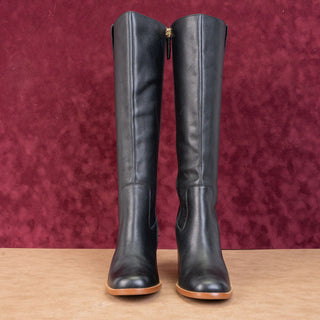 Linea Paolo Women Kinsley Black Leather Stacked Heel Zip Fashion Knee Boots sz 7