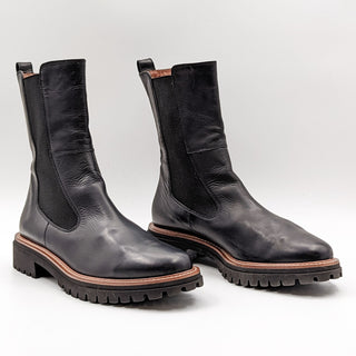 Paul Green Women Half  Black Leather Chelsea Lug Sole Boots 10US Austrian 7.5