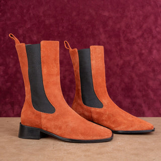 Neous Women Fine Smooth Orange Suede Slip-on Chelsea Fashion Boots sz 8US EUR38