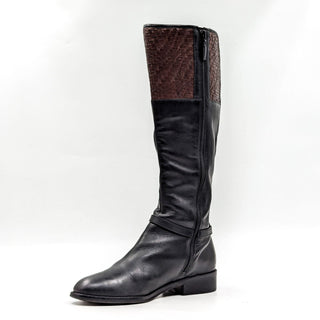 Cole Haan Genevieve Grand OS Black Leather Woven Cuff Equestrian Boot sz 7