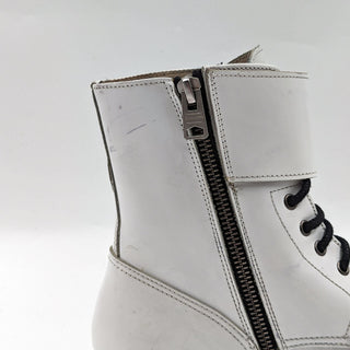 AllSaints Women Brigade Lace-up Zipper Lug Sole White Leather Boots sz 6US EUR36