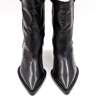 AGL Women Black Leather Western Cowboy Ankle Pointy Boots size 6US EUR 36.5