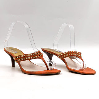 Michael Kors Women Orange Leather Studded Thong Heel Sandals size 9