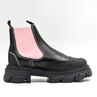 Ganni Women Black Leather Pink Colorblock Low Chelsea Boots size 10US EUR40