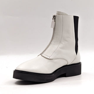 Stuart Weitzman Women Lodge White Leather Front Zip Festival Boots size 7.5