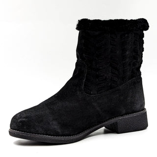 Abeo Women Bristol Black Suede Sheepskin Lined Winter Ankle Boots sz 8.5