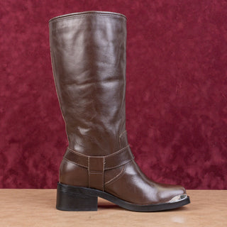 Dolce Vita Wmn Evi Brown Leather Moto Biker Metal Harness Fashion Mid Boots 6.5