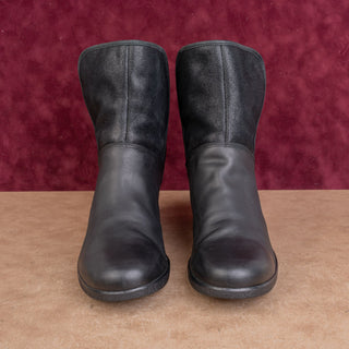 UGG Women Zea Ash Black Distress Leather Waterproof Wedge Boots size 12