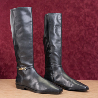 Sam Edelman Women Clive Black Leather Zip Riding Square Toe Knee Boots sz 11