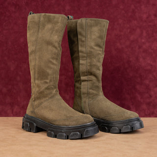 Farm Rio Women Festival Party Green Fabric Zip Knee High Retro Boots sz 6.5