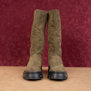 Farm Rio Women Festival Party Green Fabric Zip Knee High Retro Boots sz 6.5