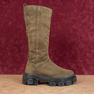 Farm Rio Women Festival Party Green Fabric Zip Knee High Retro Boots sz 6.5