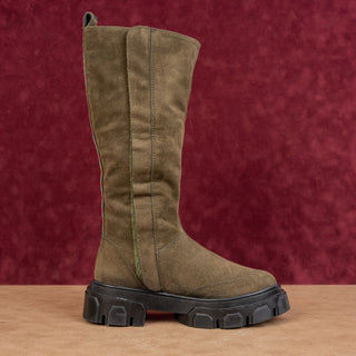 Farm Rio Women Festival Party Green Fabric Zip Knee High Retro Boots sz 6.5