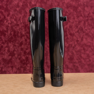 Hunter Wmn Original Refined Gloss Black Festival Wellies Rubber Boots  9US EUR40