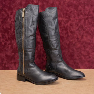 Aldo Women Black Leather Vintage Zip Retro Y2K Riding Tall Boots 9US EUR40